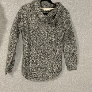 RD Style Sweater Women’s Medium Cowl Neck Cable Knit Pullover Black/Light‎ Gray